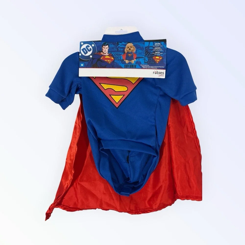 DC Comics Superman Dog Costume Set Size MEDIUM Polyester Red Blue Yellow Rubies